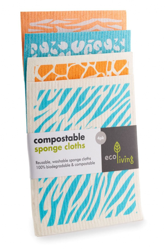 Animal Print Compostable Sponge Cloths 4 pack (Ecoliving)
