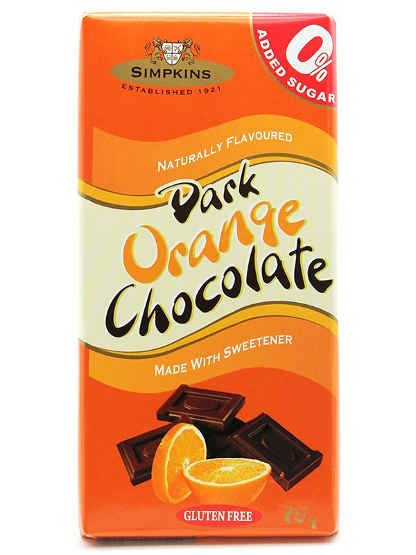 Sugar Free Dark Chocolate Orange Bar 75g Simpkins Healthysupplies Co Uk Buy Online