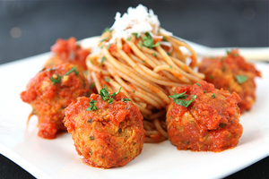 Cannellini Bean Vegetarian “Meatballs” with Tomato Sauce (via cookincanuck.com)