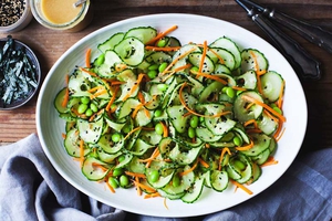 Sesame Ginger Miso Cucumber Salad (via snixykitchen.com)