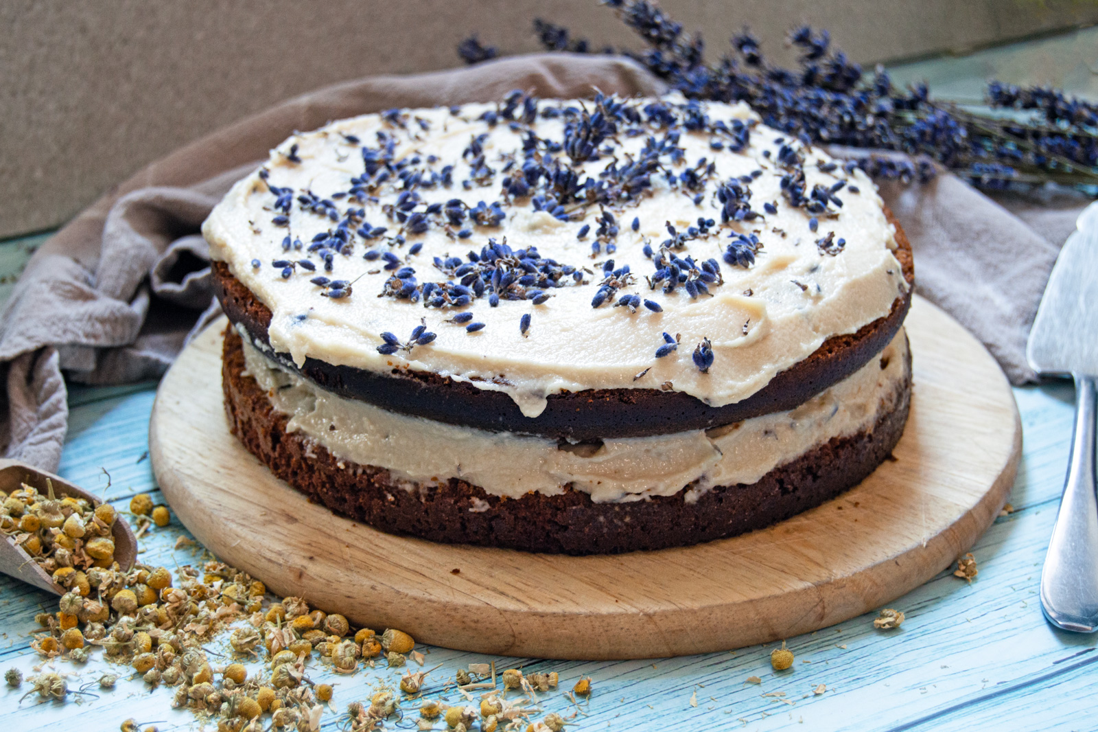 Honey Chamomile Cake with Lavender Frosting