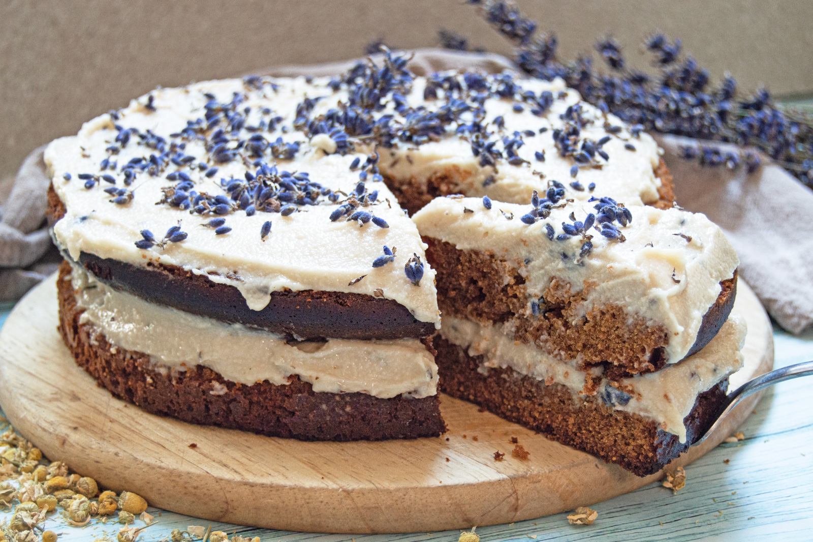 Honey Chamomile Cake with Lavender Frosting