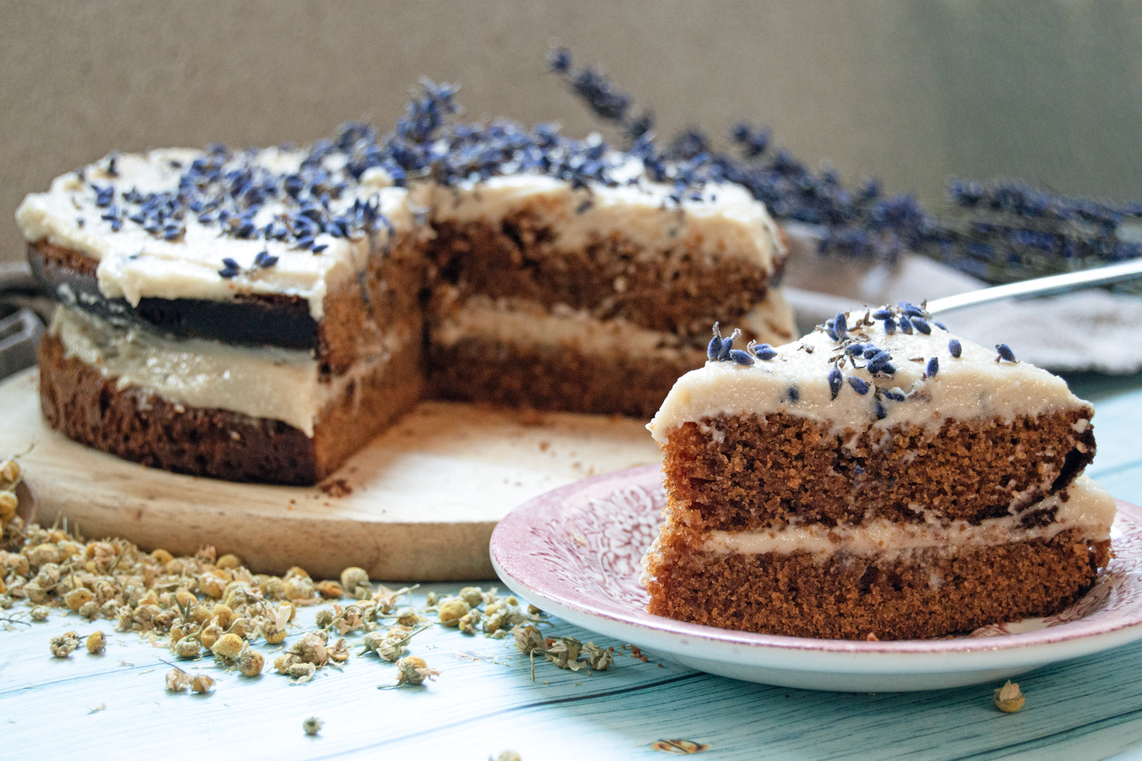 Honey Chamomile Cake with Lavender Frosting