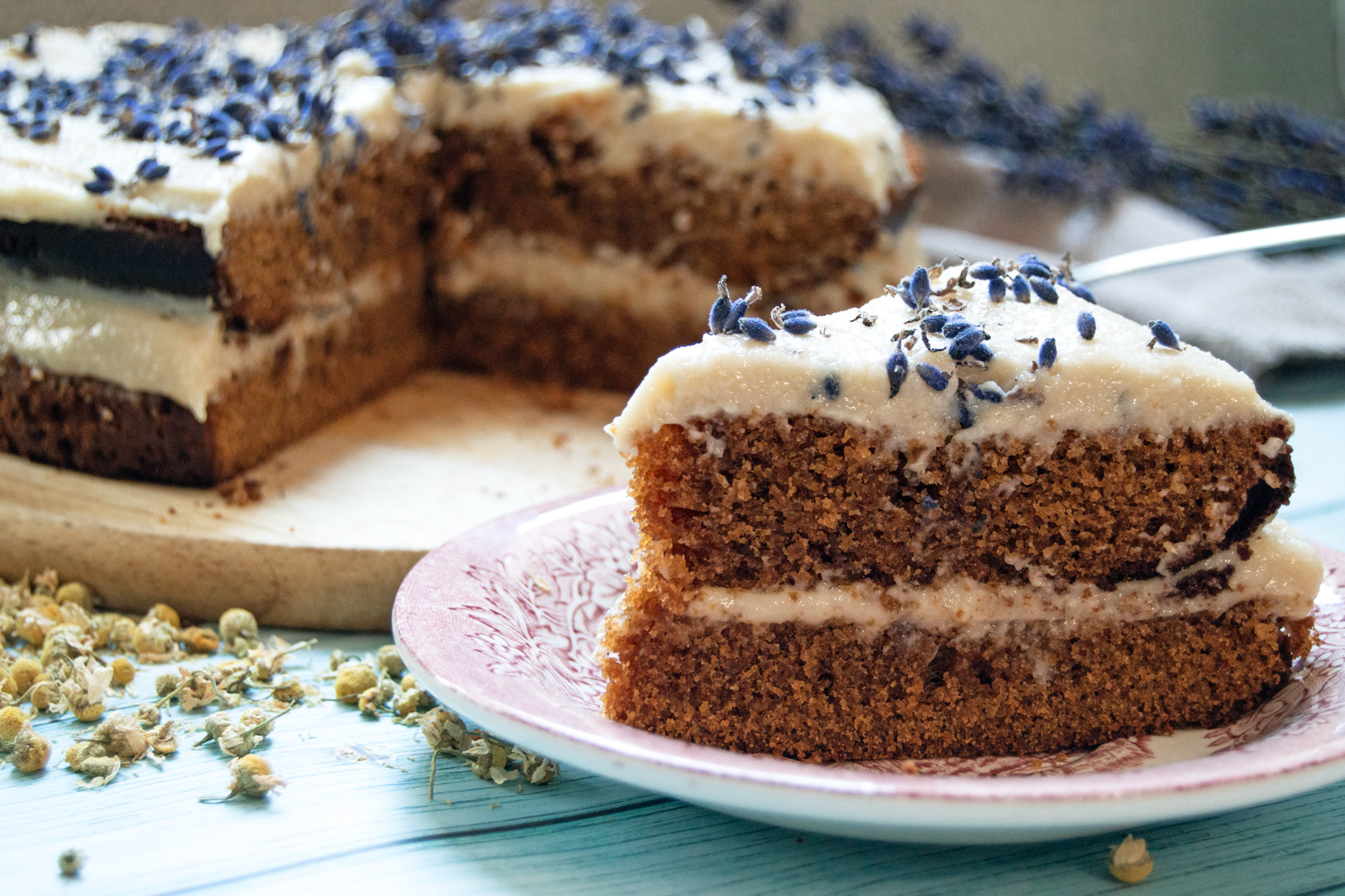 Honey Chamomile Cake with Lavender Frosting