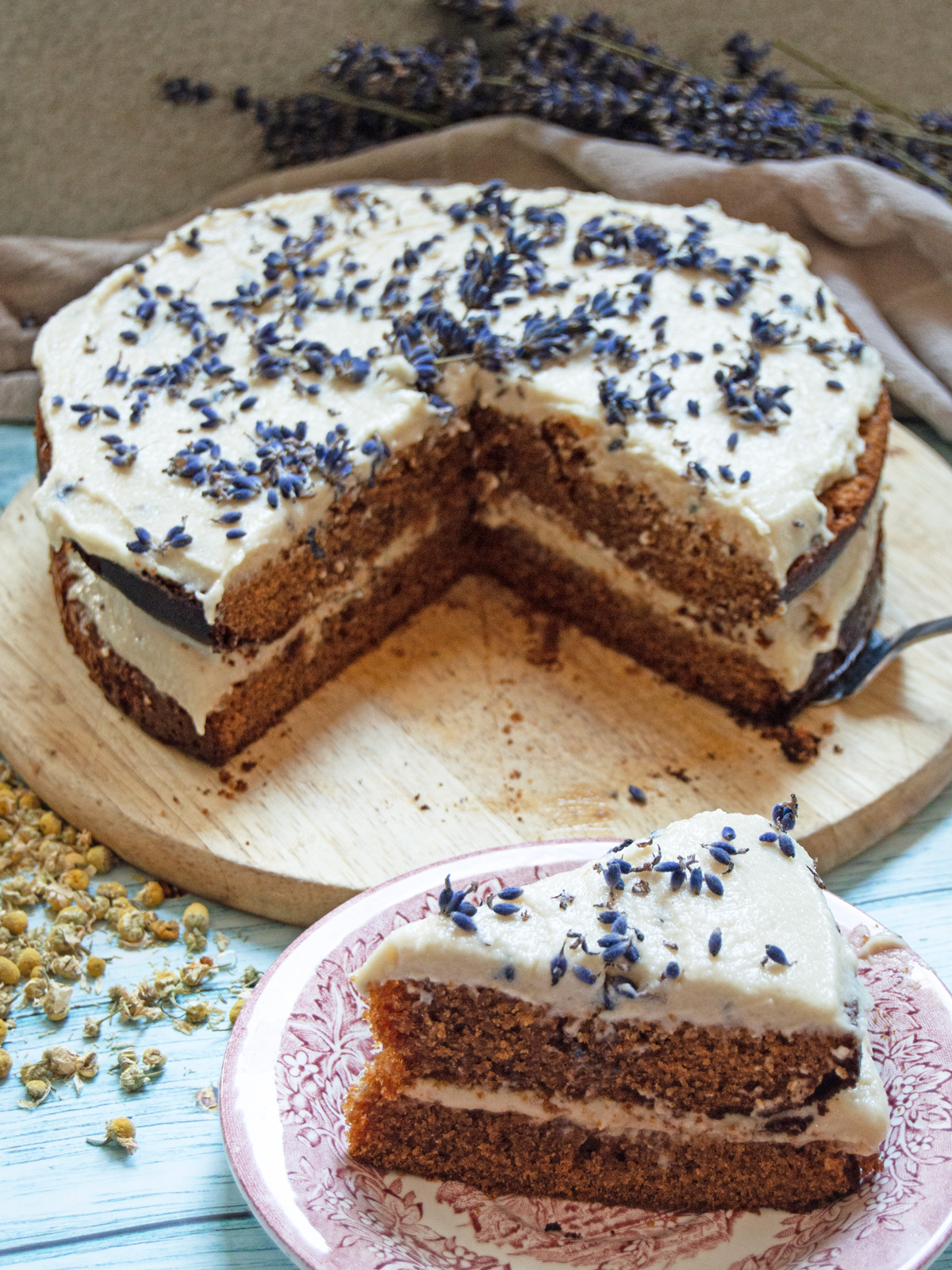 Honey Chamomile Cake with Lavender Frosting