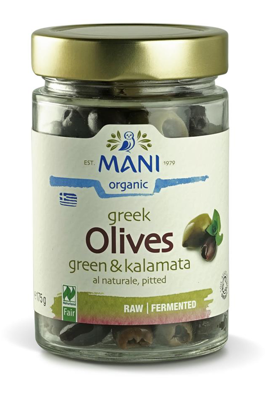 Organic Kalamata & Green Olives al Naturale 175g (Mani)