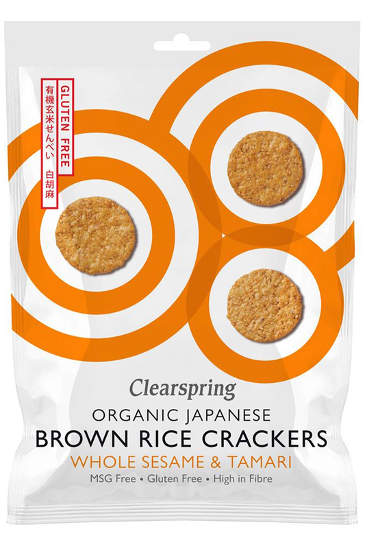 Organic Japanese Brown Rice Crackers Whole Sesame & Tamari 40g (Clearspring)