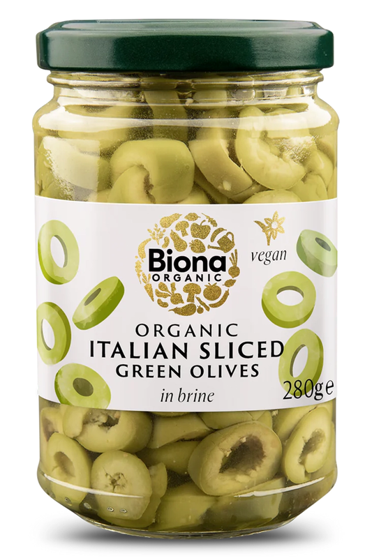 Organic Italian Sliced Green Olives in Brine 280g (Biona)