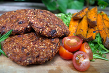 Spicy Amaranth Burgers with Harissa Sweet Potato Wedges - Recipe