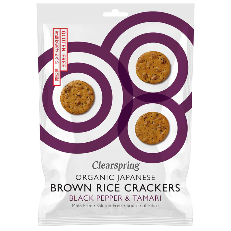 Organic Japanese Brown Rice Crackers Black Pepper & Tamari 40g (Clearspring)