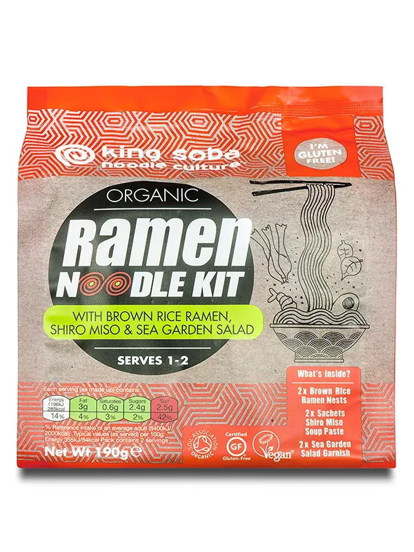 Organic Brown Rice Ramen Kit Shiro Miso and Sea Garden Salad 190g (King Soba)