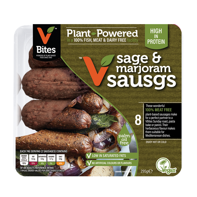 Cooked Sage & Marjoram Sausages (Reduced Salt) 295g (VBites)