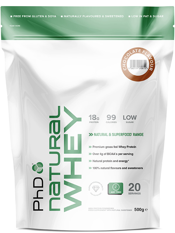 Natural Chocolate Whey Protein Powder 500g (PhD Natural Performance Range)