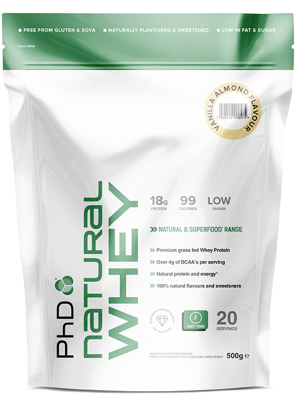 Natural Vanilla & Almond Whey Protein Powder 500g (PhD Natural Performance Range)