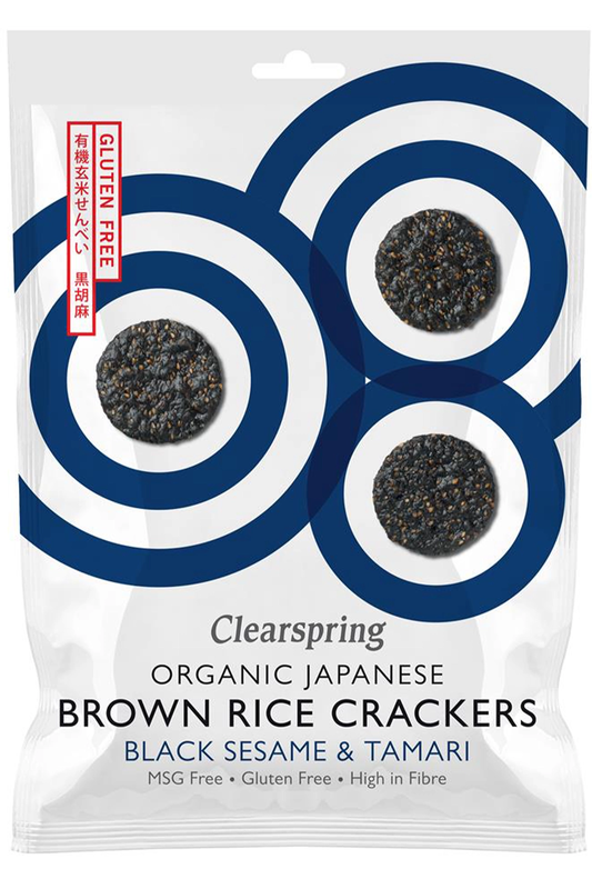 Organic Japanese Brown Rice Crackers Black Sesame & Tamari 40g (Clearspring)