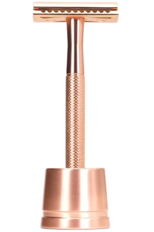 Rose Gold Metal Safety Razor & Stand (Bambaw)