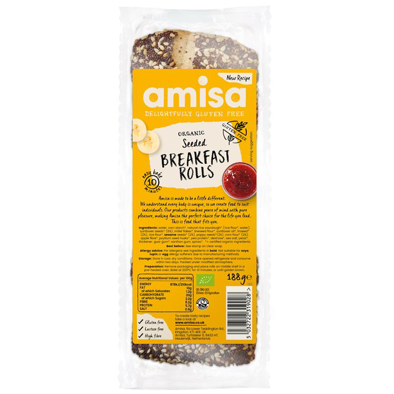 Organic Gluten Free Seeded Breakfast Rolls 188g (Amisa)